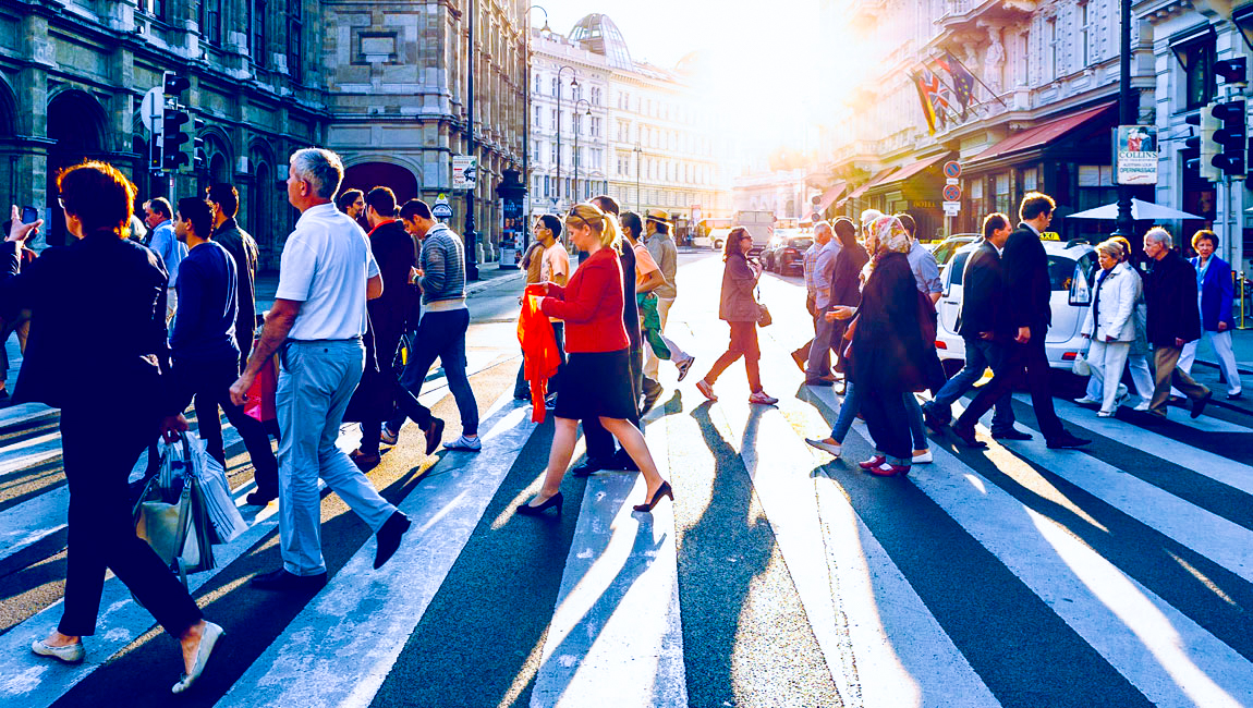 Busy city crosswalk